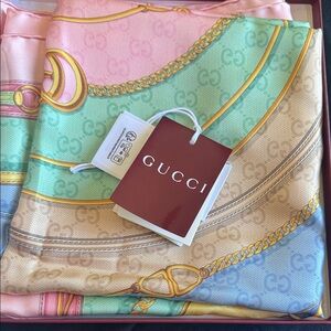 Gucci Pastel Silk Scarf with Gold Accents